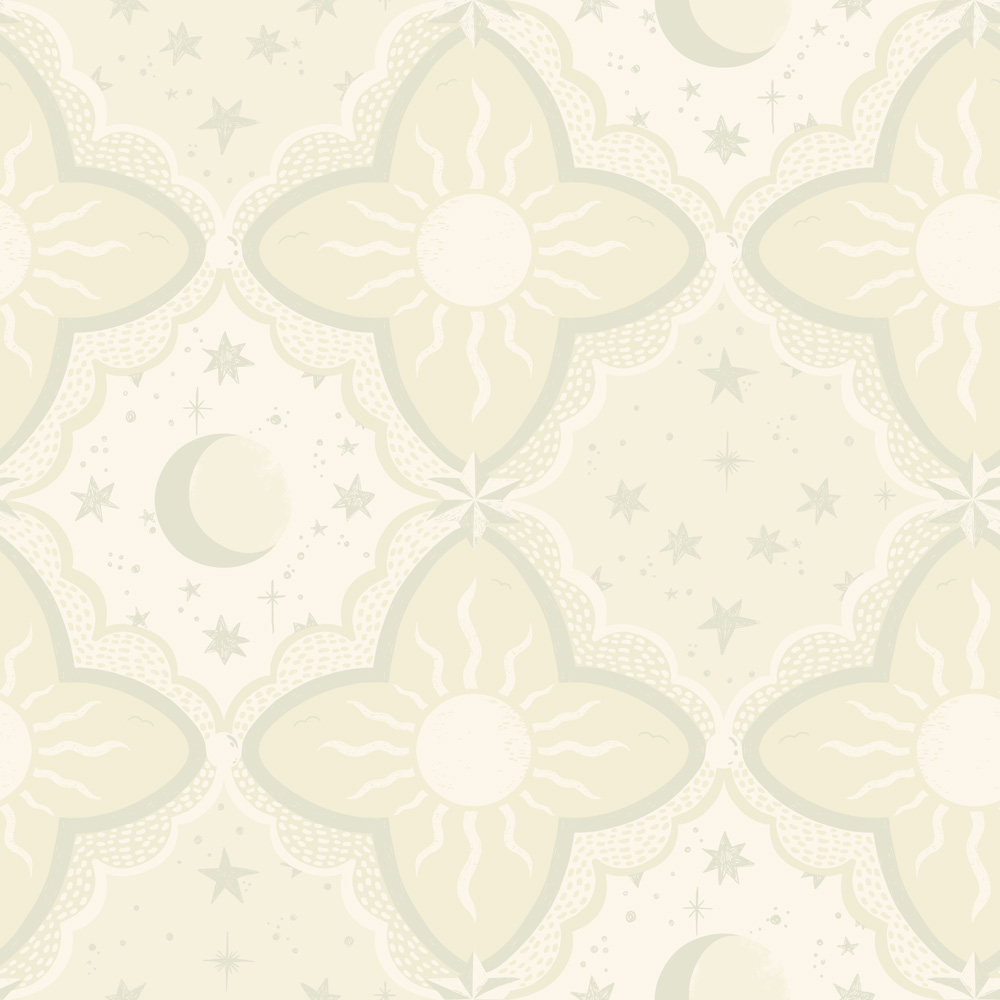 Beige Wallpaper with Children, Large-Scale Pattern