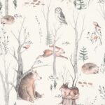 White, Neutral Wallpaper with Children and Animal Patterns