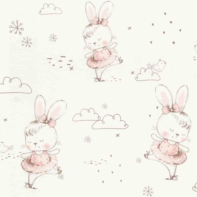 White wallpaper with children and animal patterns