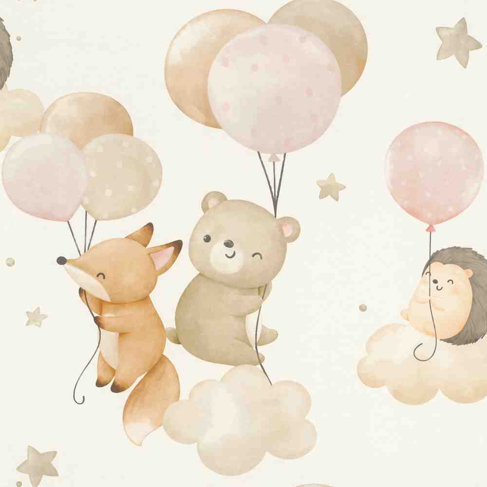 White Wallpaper with Animal and Children's Patterns