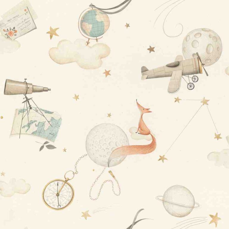 White Wallpaper with Children, Figurative Pattern