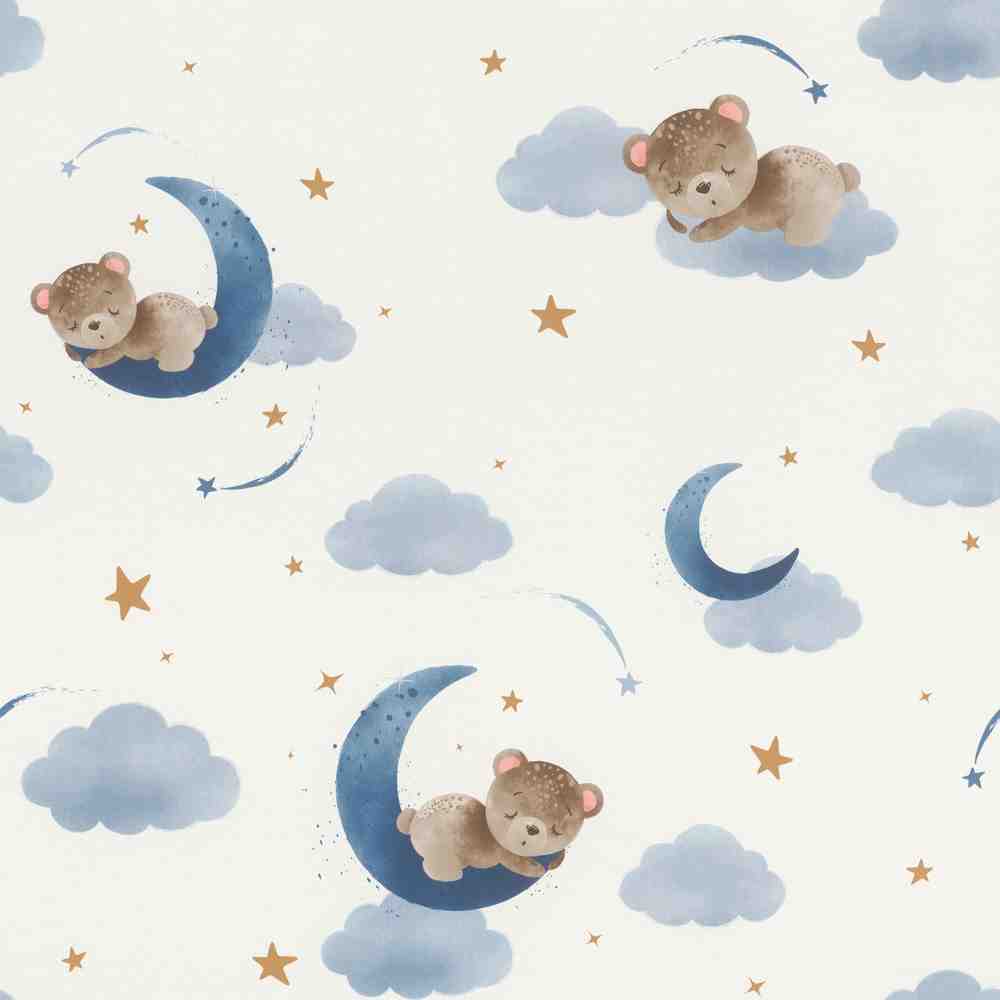 White wallpaper with children and animal patterns
