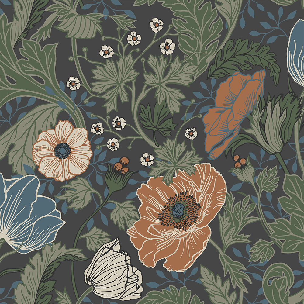 Blue, Green wallpaper with floral, , bold patterns, leaf patterns