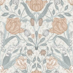 Beige, Pink wallpaper with floral, large-scale pattern