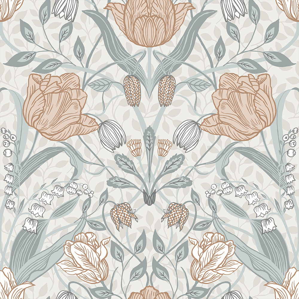 Beige, Pink wallpaper with floral, large-scale pattern