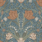 Blue, Orange wallpaper with a floral, , large-scale pattern