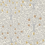 Gray, Gold, White wallpaper with leaves, , small patterns, fruit, forest patterns