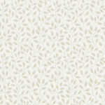 Silver, White Wallpaper with Leaves, , Small Pattern