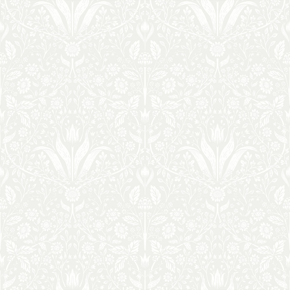 White, Gray, Neutral Wallpaper with Floral and Leaf Patterns