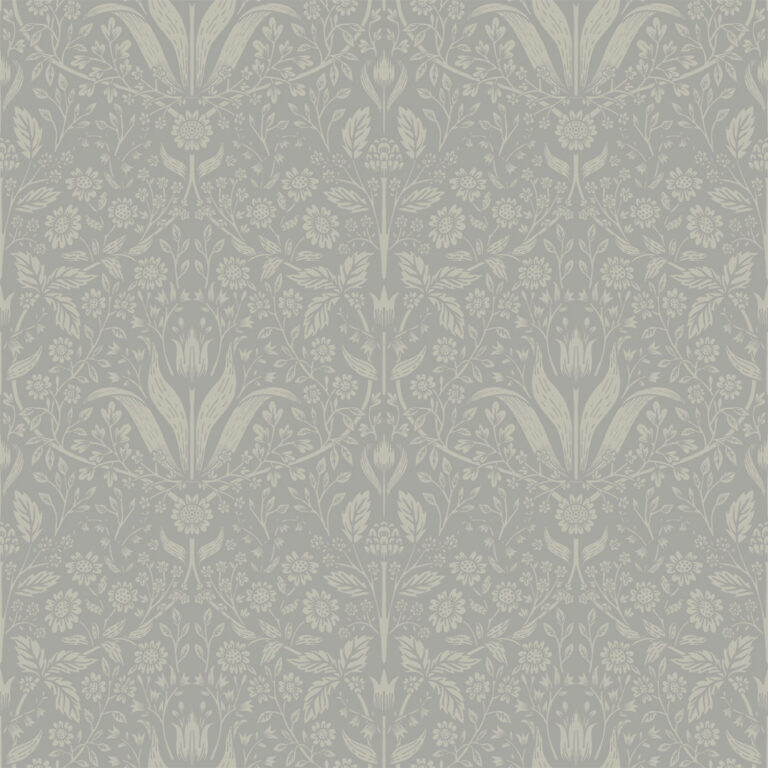 Brown wallpaper with a leaf and medallion pattern