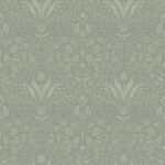 Green Wallpaper with Floral and Medallion Patterns