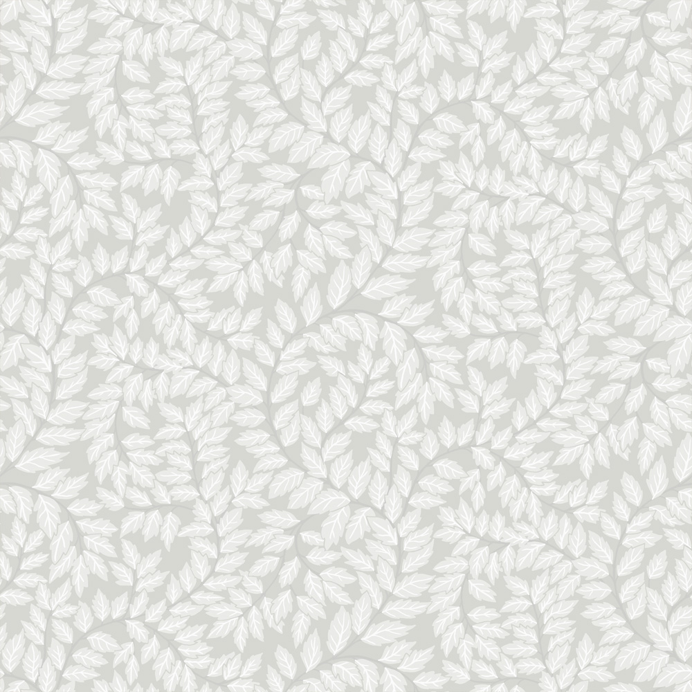 Gray, Beige Wallpaper with Leaves, Small Pattern