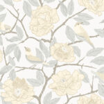 Pink, Multicolored, Beige wallpaper with animals, Large-patterned, Floral, Bird patterns