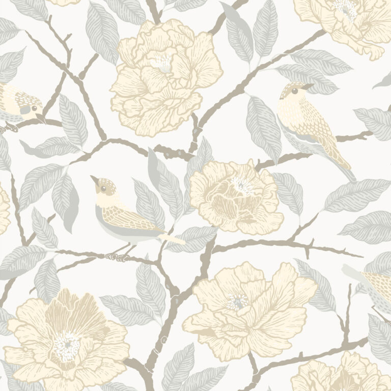 Pink, Multicolored, Beige wallpaper with animals, Large-patterned, Floral, Bird patterns
