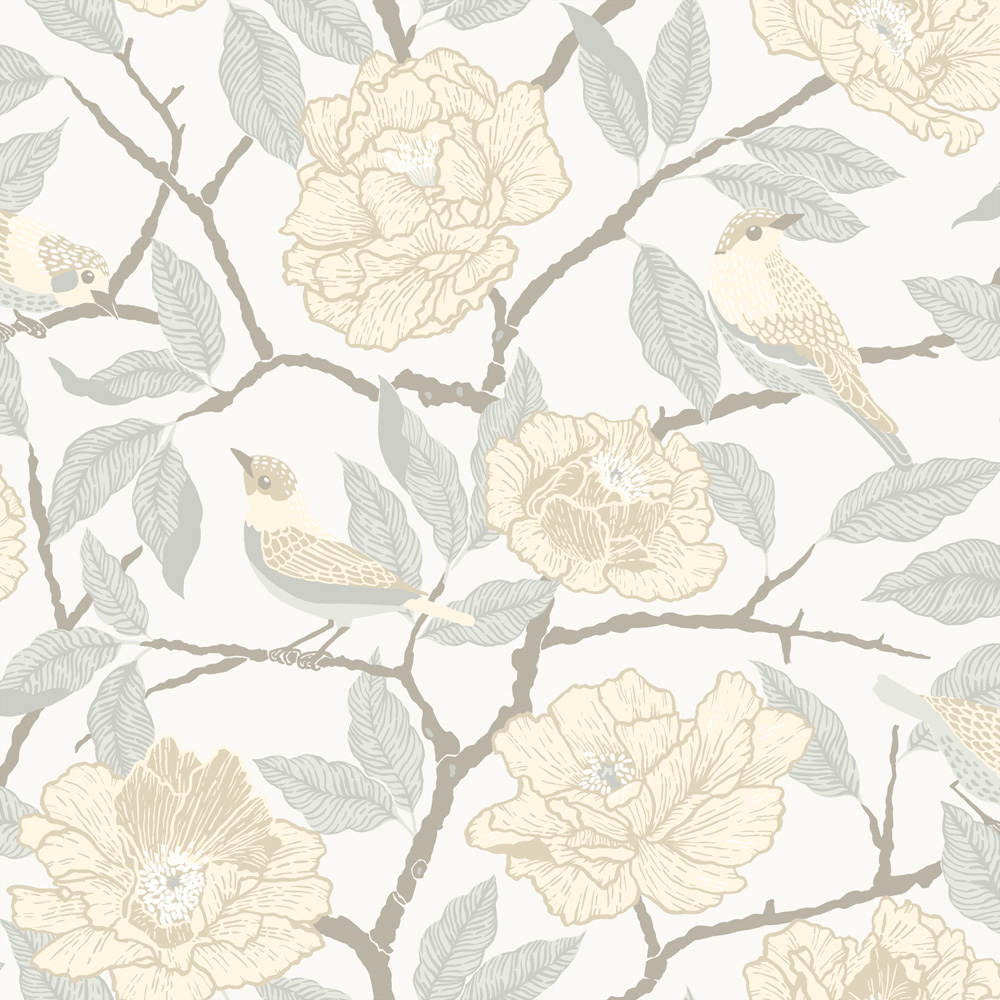 Pink, Multicolored, Beige wallpaper with animals, Large-patterned, Floral, Bird patterns
