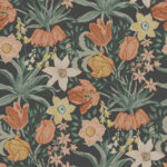 Multicolored, Black Wallpaper with a Floral, Large-Scale Pattern