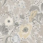Neutral, Beige Wallpaper with a Floral, Large-Scale Pattern