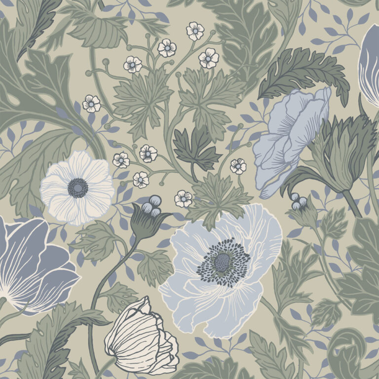Beige, Green wallpaper with leaves, floral, bold pattern