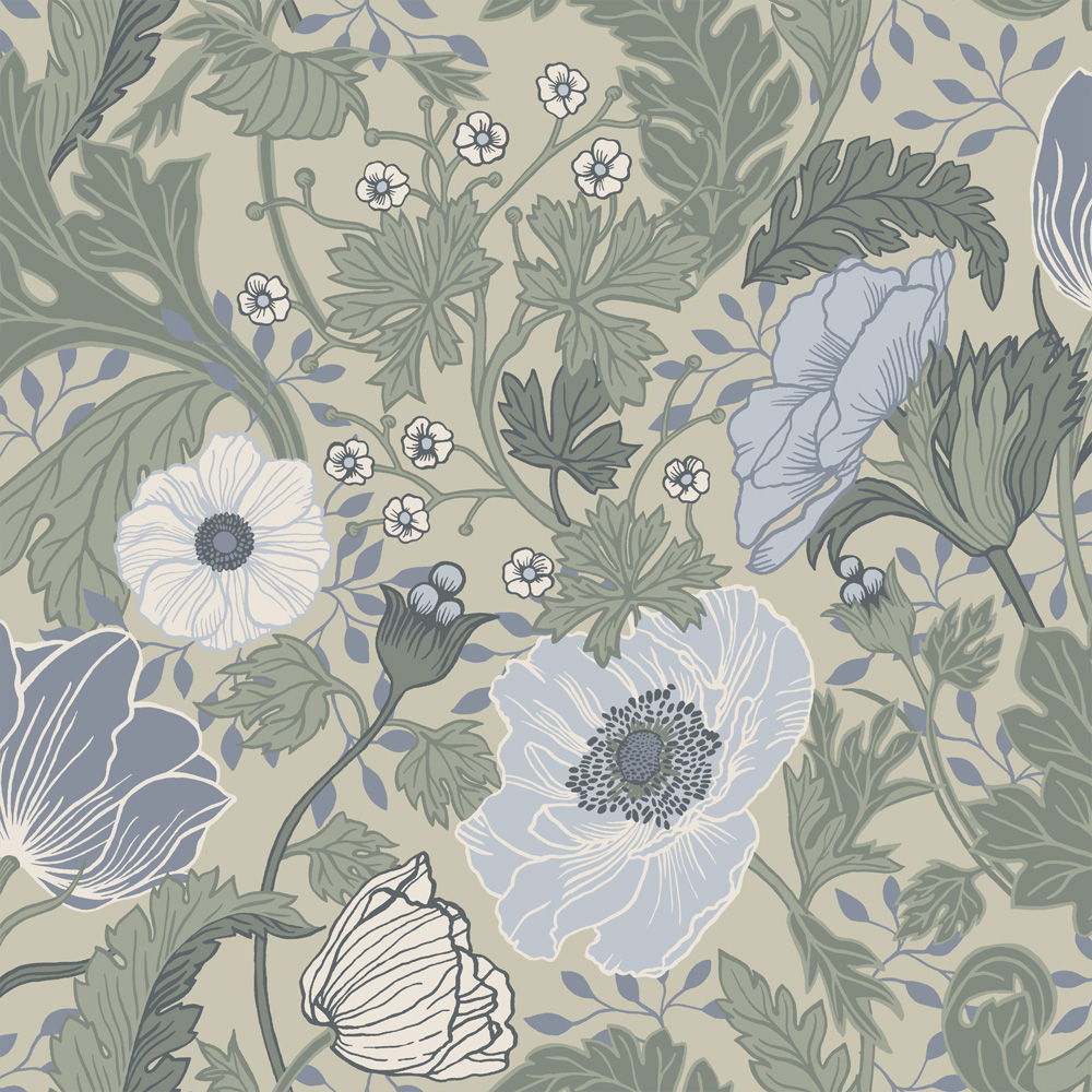 Beige, Green wallpaper with leaves, floral, bold pattern