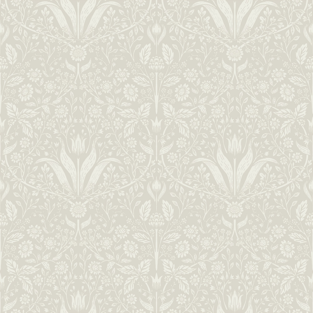 Gray, Neutral Wallpaper with Floral, Leaf, and Medallion Patterns