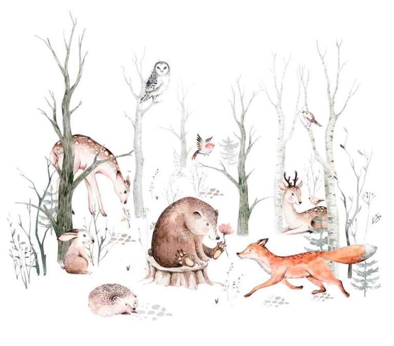 White Wallpaper with Animals, Children, and Photo Wallpaper Designs