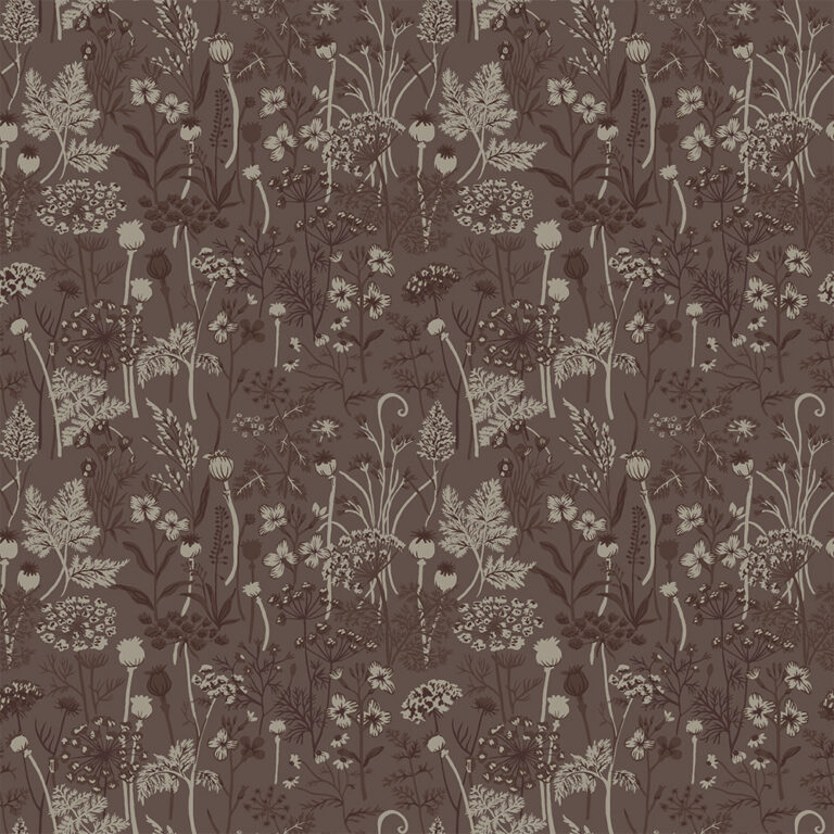 Brown, Purple wallpaper with leaves and a floral pattern