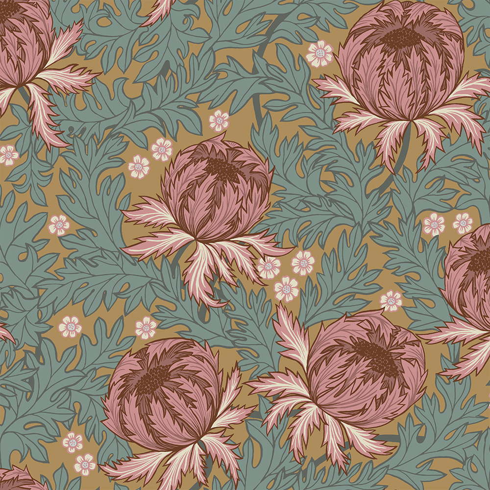 Orange, Rosa, Multifärgat, Gul tapet med Blommigt, Blad, , Stormönstrat mönster