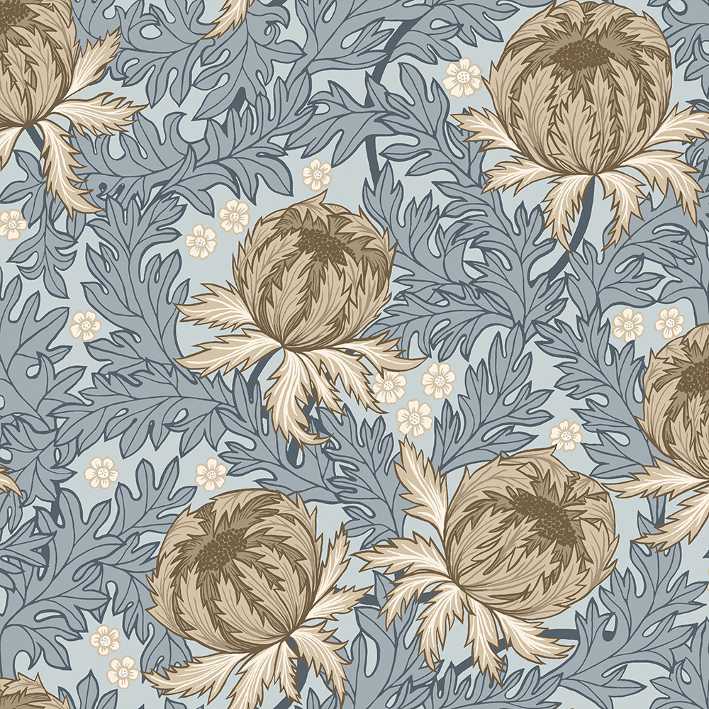 Blå, Beige tapet med Blommigt, Blad, Stormönstrat mönster