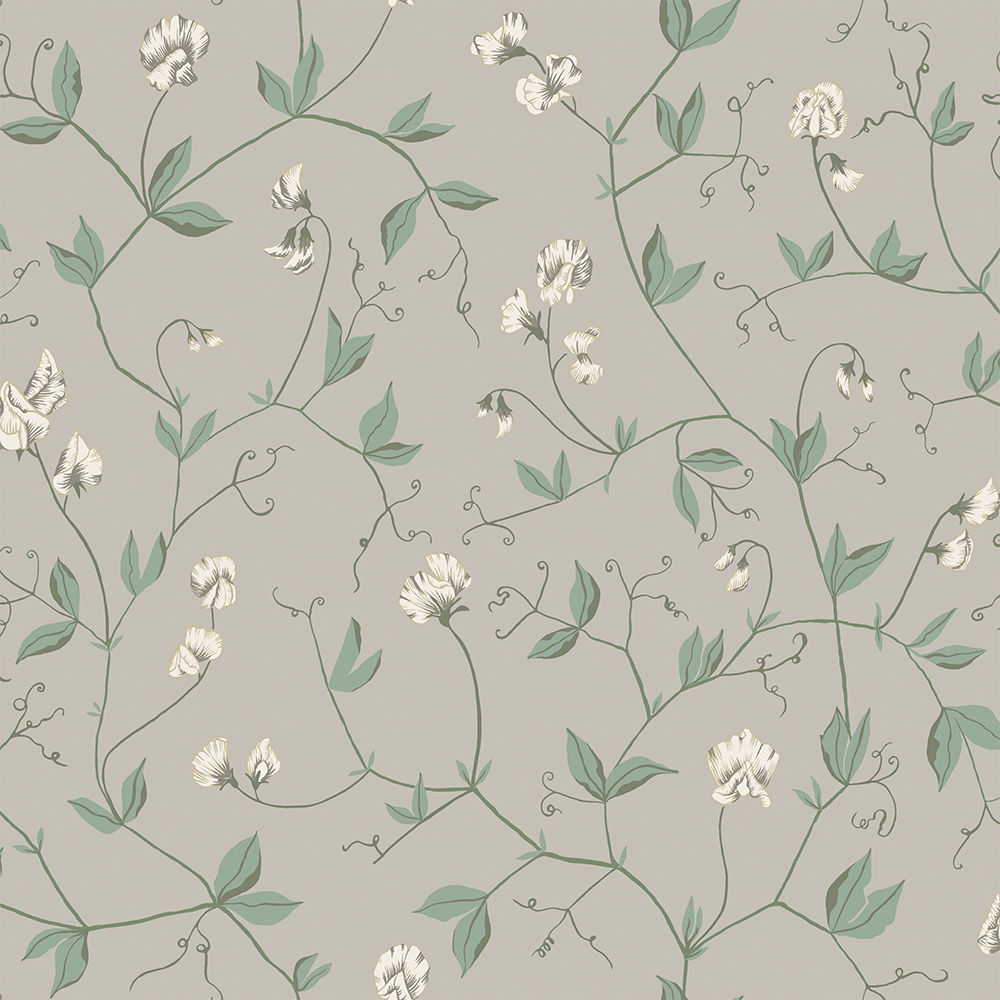 Gray, Green Wallpaper with Floral Pattern