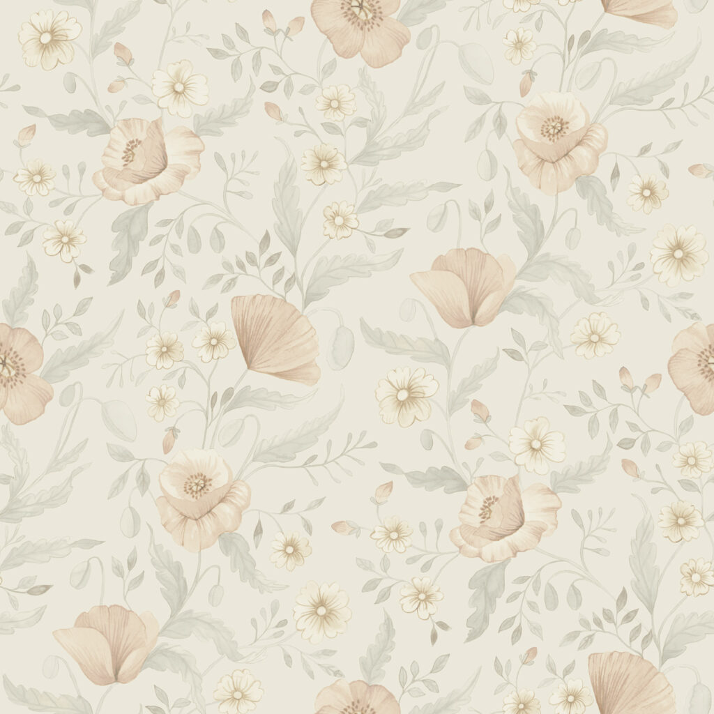 Gray wallpaper with a floral pattern