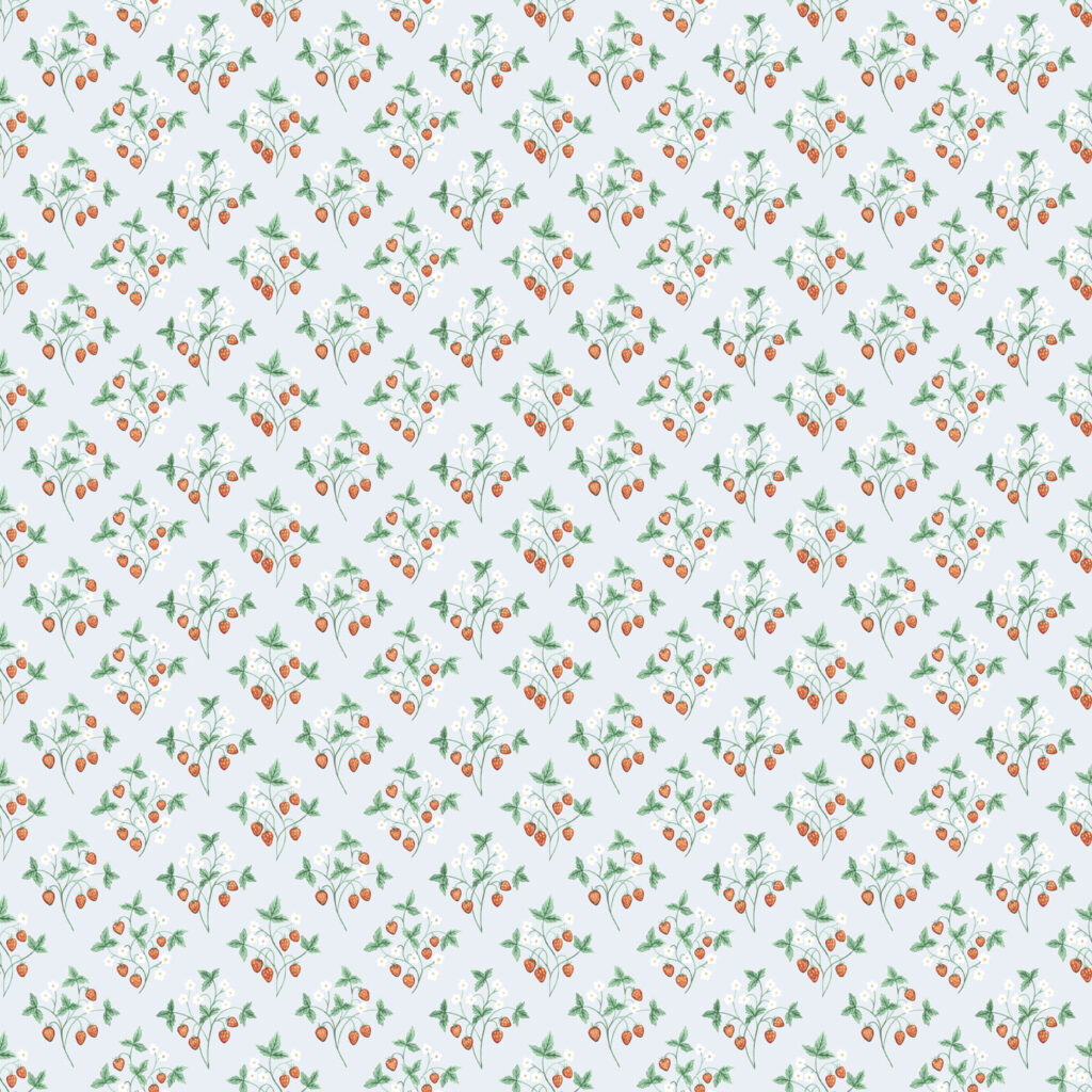 Blue, Multicolored wallpaper with fruit, , Small pattern, Floral pattern