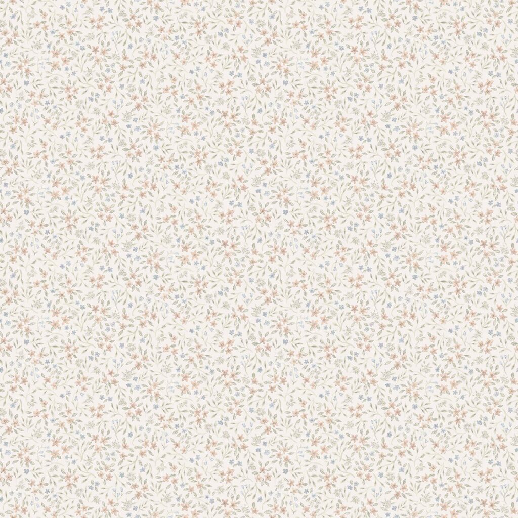 Multicolored wallpaper with floral, , small-patterned designs