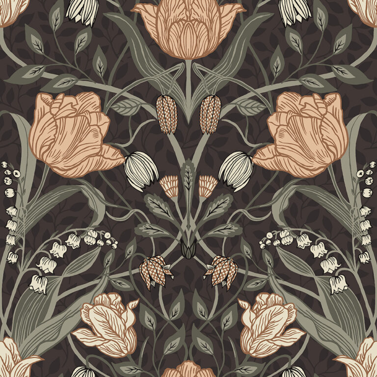Pink, Black Wallpaper with a Storm Pattern, Floral Pattern
