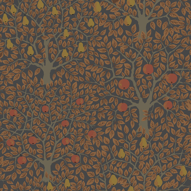 Red, Brown wallpaper with leaves, fruit, forest, and patterns