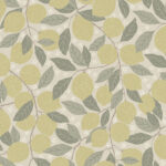 Yellow wallpaper with leaf, fruit, and youth patterns