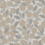 Gray wallpaper with a leaf and fruit pattern