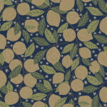 Blue, Brown wallpaper with leaves, fruit, and patterns