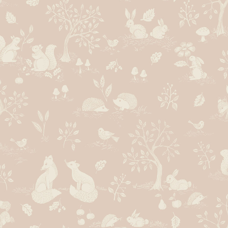 Pink wallpaper with children and animal patterns