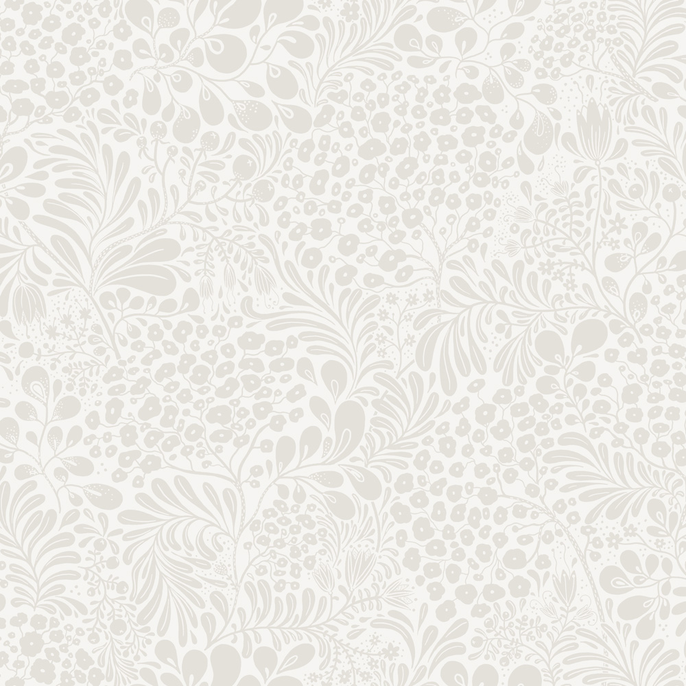 Gray wallpaper with a floral and leaf pattern