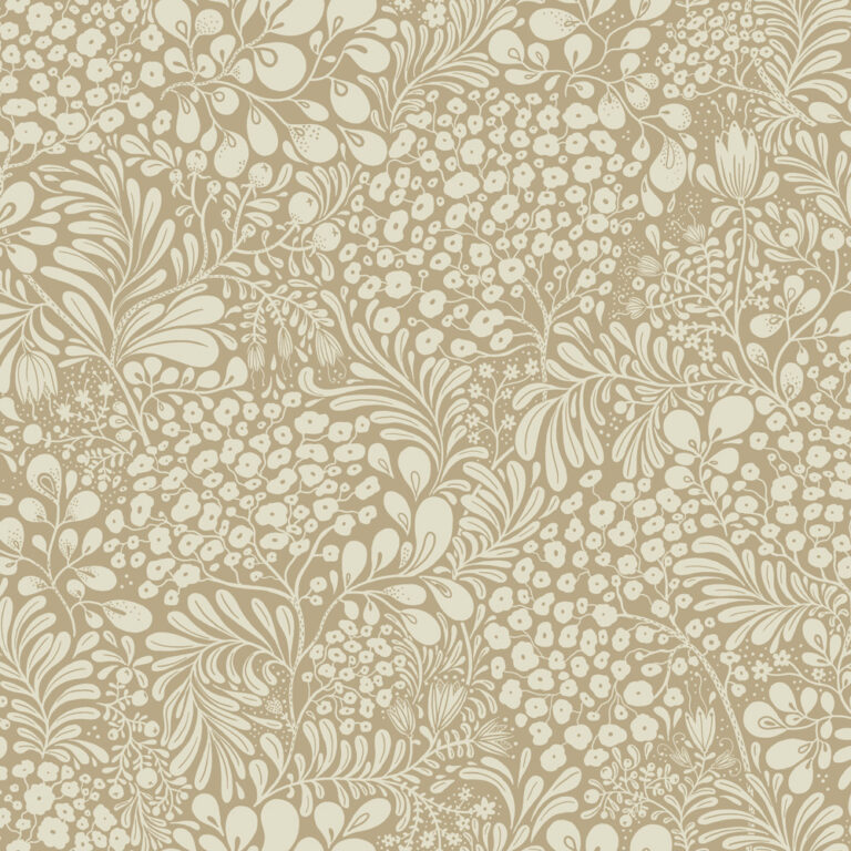 Brown, Beige Wallpaper with Leaves, Floral Pattern