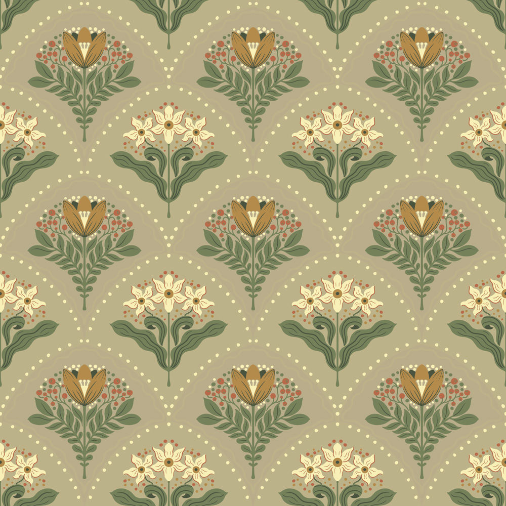 Beige wallpaper with a floral pattern