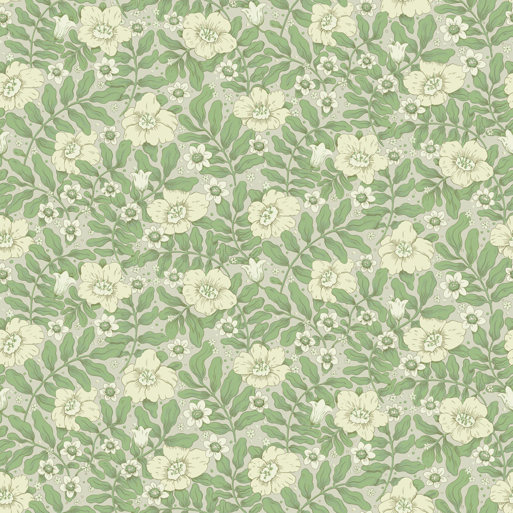 Green wallpaper with a floral pattern
