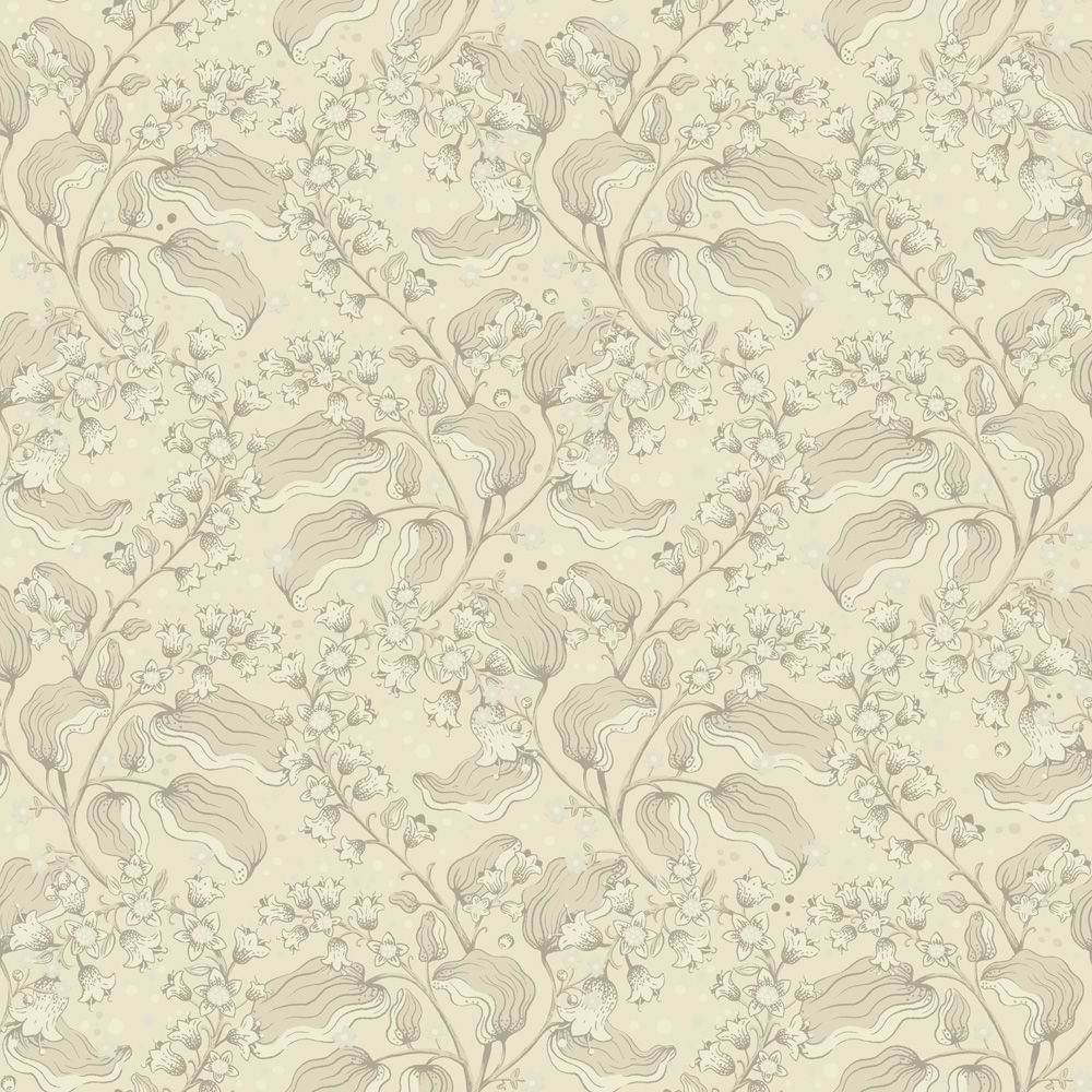 White wallpaper with a floral pattern
