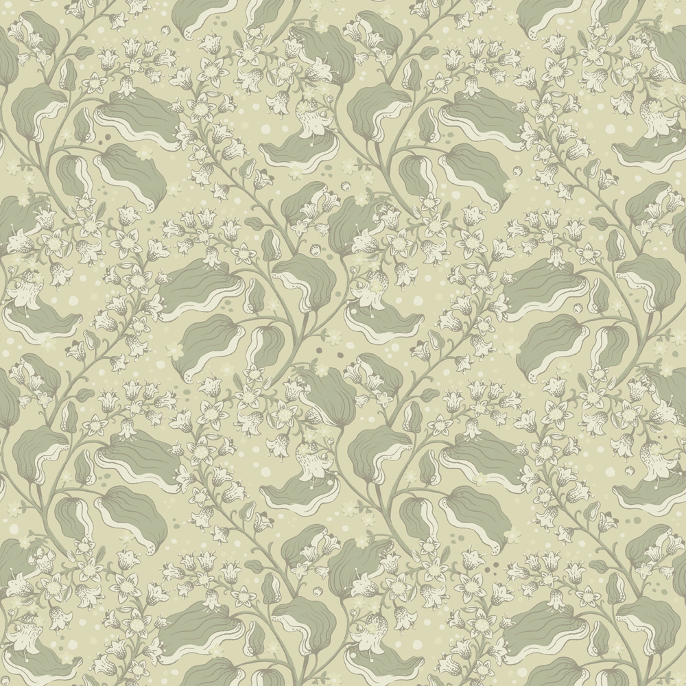 Green wallpaper with a floral pattern
