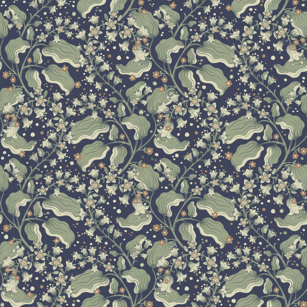 Blue Wallpaper with a Floral Pattern