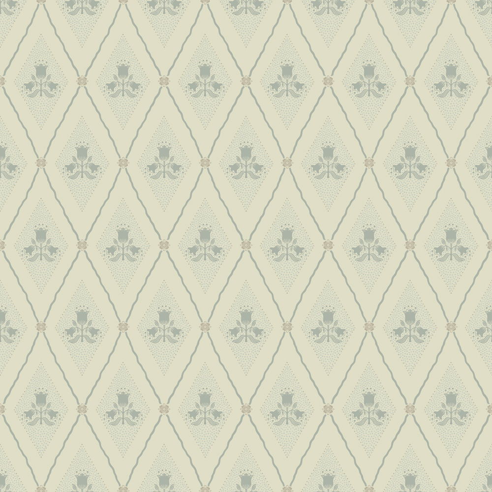 Green, Beige Wallpaper with a Checkered Pattern