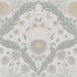 Gray, Beige Wallpaper with Floral, , Large-Scale Pattern