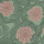 Green and Pink Wallpaper with a Floral, Large-Scale Pattern