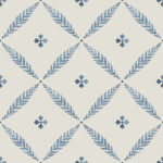 Blue wallpaper with leaves, floral, and large-scale patterns