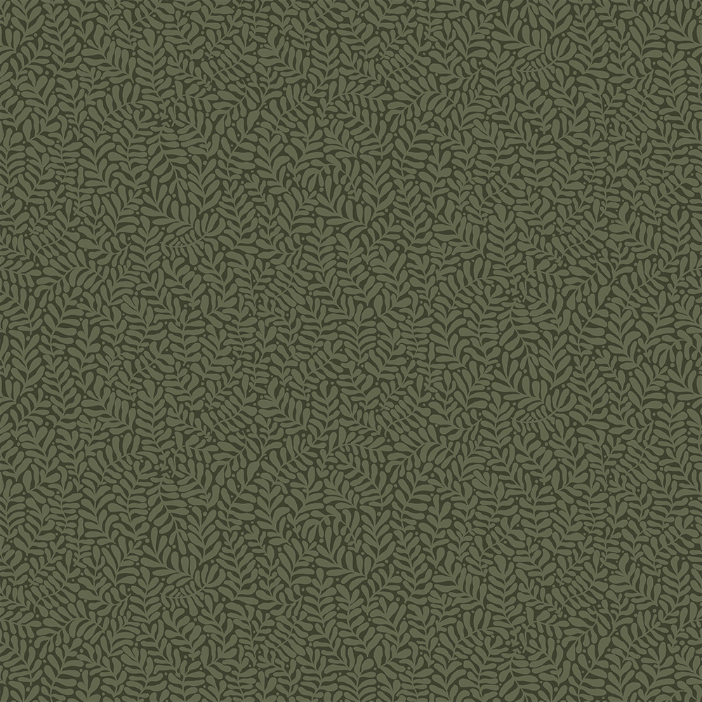 Green Wallpaper with Leaves, Small Pattern